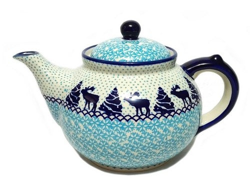 Polish Pottery Tea Pot  .7L Christmas Moose