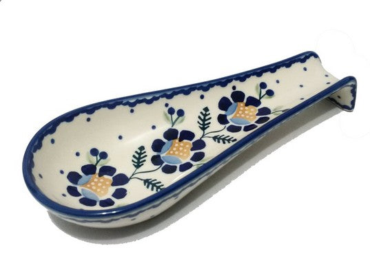 Polish Pottery Blue Daisy Spoon Rest